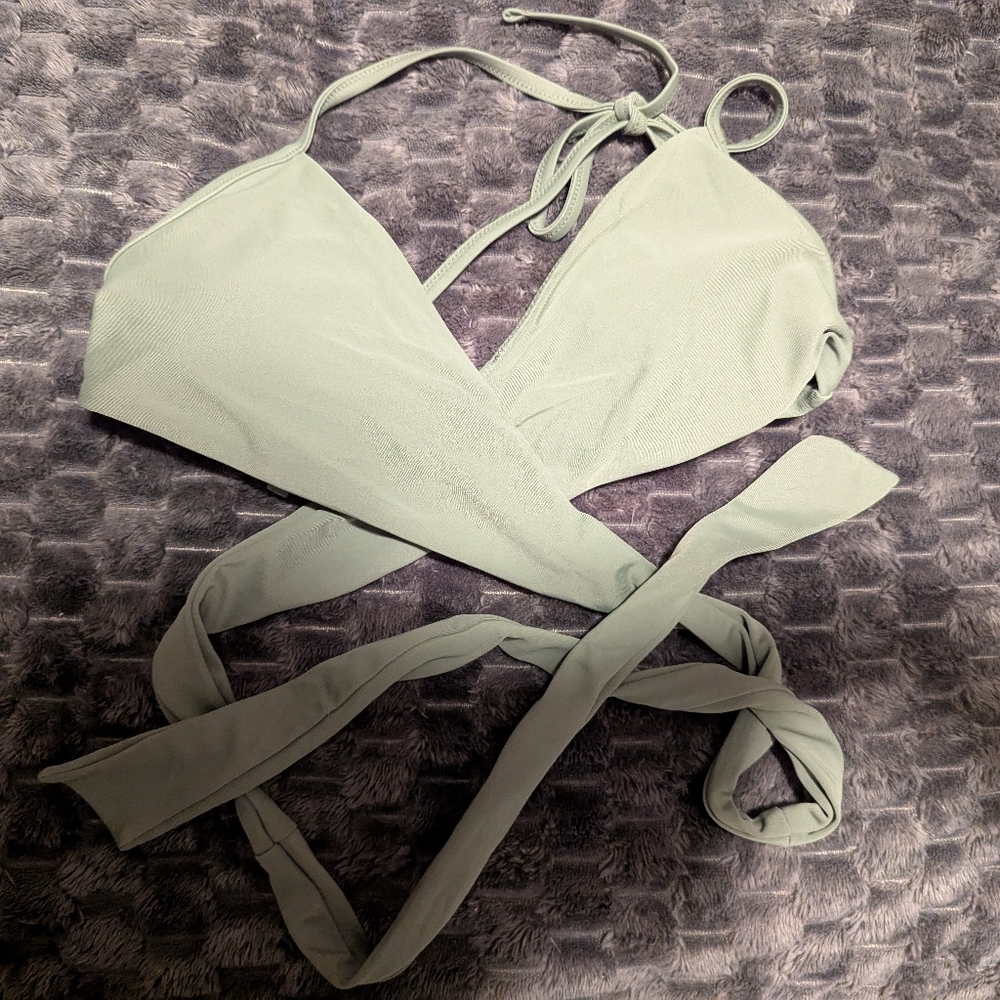 Aerie Sage Green Wrap Bikini Top